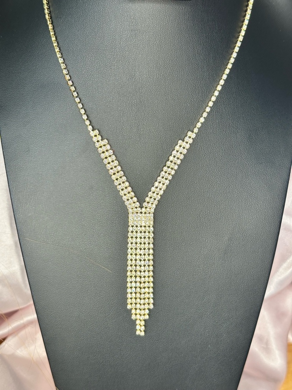 Gold Crystal Tassel Necklace Bridal Prom Formal